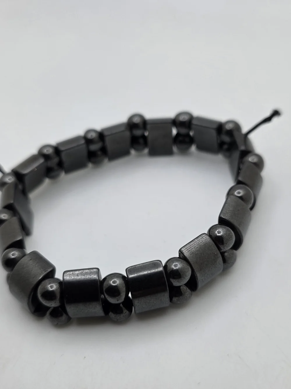 Hematite Beaded Stretch Bracelet - Gunmetal Black